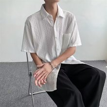 复古小众设计垂感男士衬衣外套日系短袖衬衫男潮牌民族风痞帅休闲