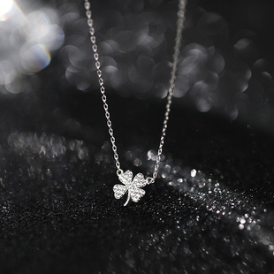 Four-Leaf Clover Necklace for Women Full of Diamonds Live Broadcast Popular Niche Design Fashion Clover Necklace Jewelry Wholesale