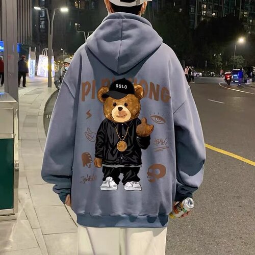 Men's Hooded Sweatshirt for Autumn/Winter, American Street Style, Instagram Trendy Brand, Loose Fit, Padded, Hooded Jacket