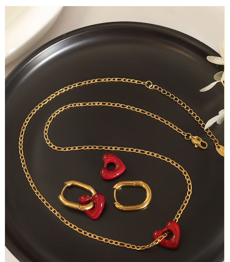 fashion hollow titanium steel necklace dripping oil heart earring