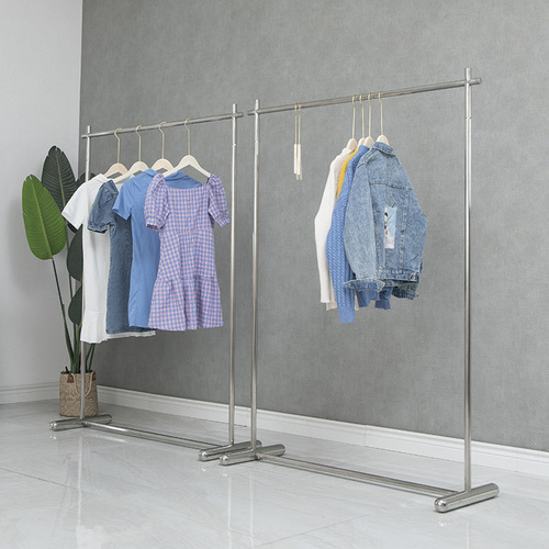Clothing store display rack floor-standing hanging clothes rack stainless steel brushed silver display hanger women's clothing rack