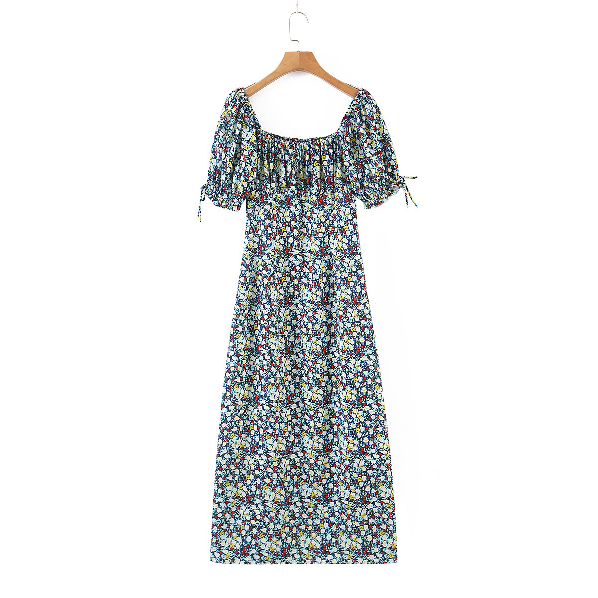 winter vwaist belt printed long dress NSAM20662