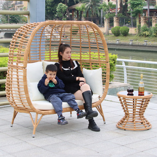 Outdoor Nordic Style Lazy Sofa Combination Round Rattan Bird's Nest Lounger Outdoor Courtyard Hotel Rattan Chair Sofa Furniture
