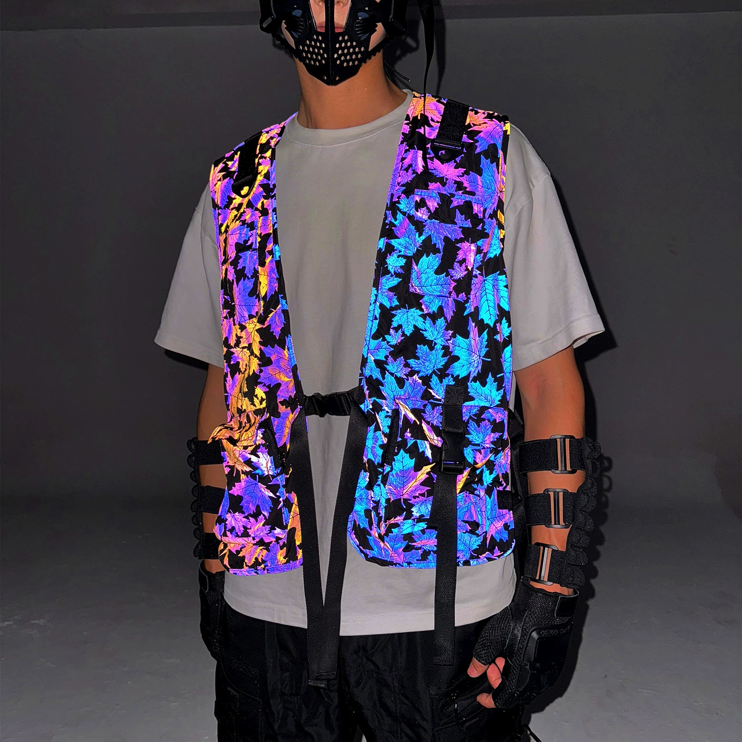 Кленовый лист узор красочный светоотражающий манжет с многокарманным тактическим жилетом повседневный дикий мужской пиджак