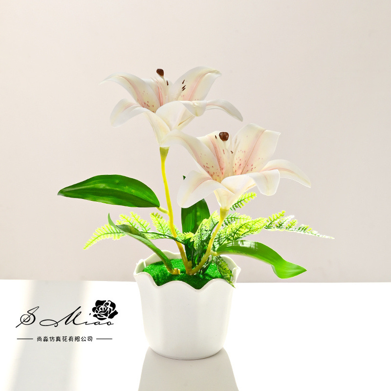 Flores falsas dos extremos sensación de lirio flor de simulación bonsai flor de moda decoración creativa plantación verde artificial simulación maceta