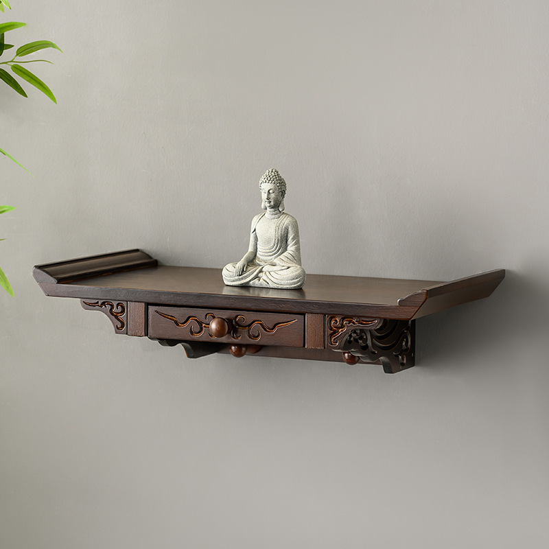 Wall-Mounted Buddhist Shrine, Small Offering Table, Buddha Altar, Incense Table, Home Altar, God of Wealth, Guanyin Bodhisattva, Buddha Statue for Worship