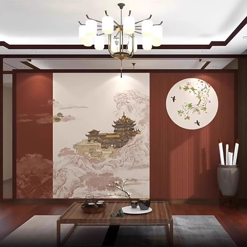 ♔ 3D New Chinese-Style Landscape Wallpaper Tv Background Wall Cloth Bedroom Living Room Sofa Wall Cloth Embossed Flower and Bird Wall