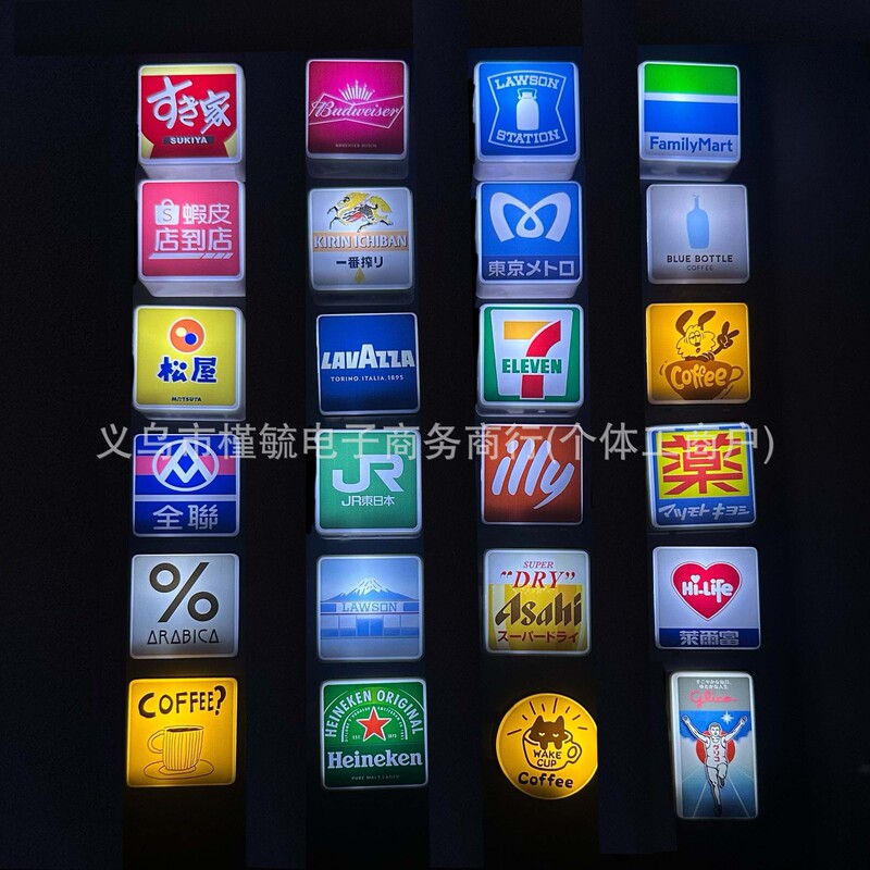 Luminous Refrigerator Magnet Mini Light Box Can Light up Led Light Sign 711 Family Rosen Coffee Beer Japan Subway