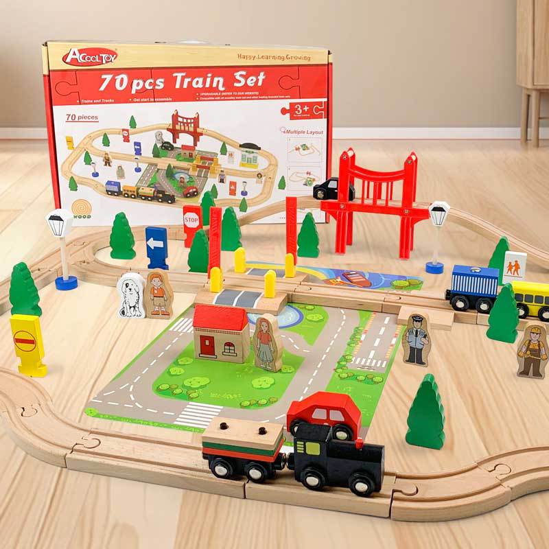 Tren de madera para niños Simulación de riel de madera Tren eléctrico Juego de madera de haya Regalo Compatible con Thomas Toys Puzzle Set Rail