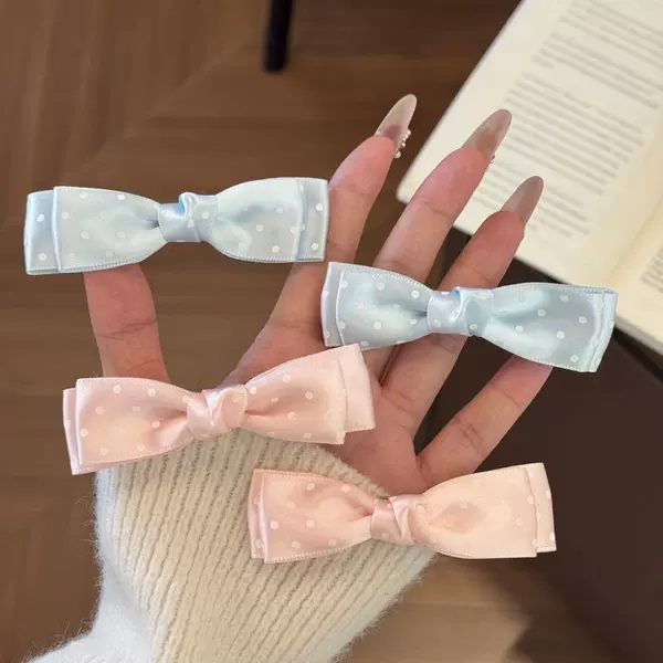 Spring and Summer Polka Dot Bowknot Duckbill Clip, Sweet Girly Side Bangs Clip, Korean Style Ins-Style Fresh Hairpin