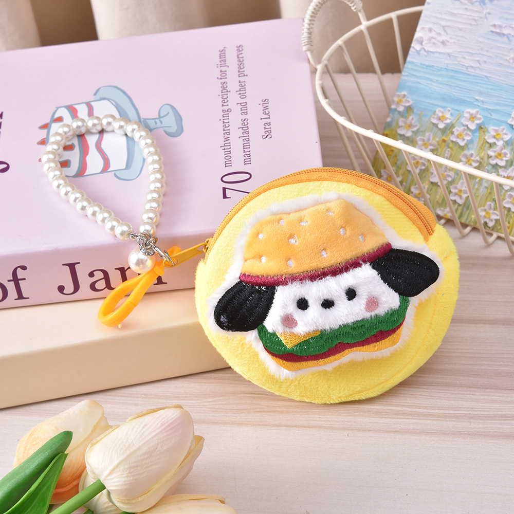 Bolso de cambio, bolso de peluche moderno, bolso de perla portátil compacto, bolso de almacenamiento de chicas, dibujos animados lindos