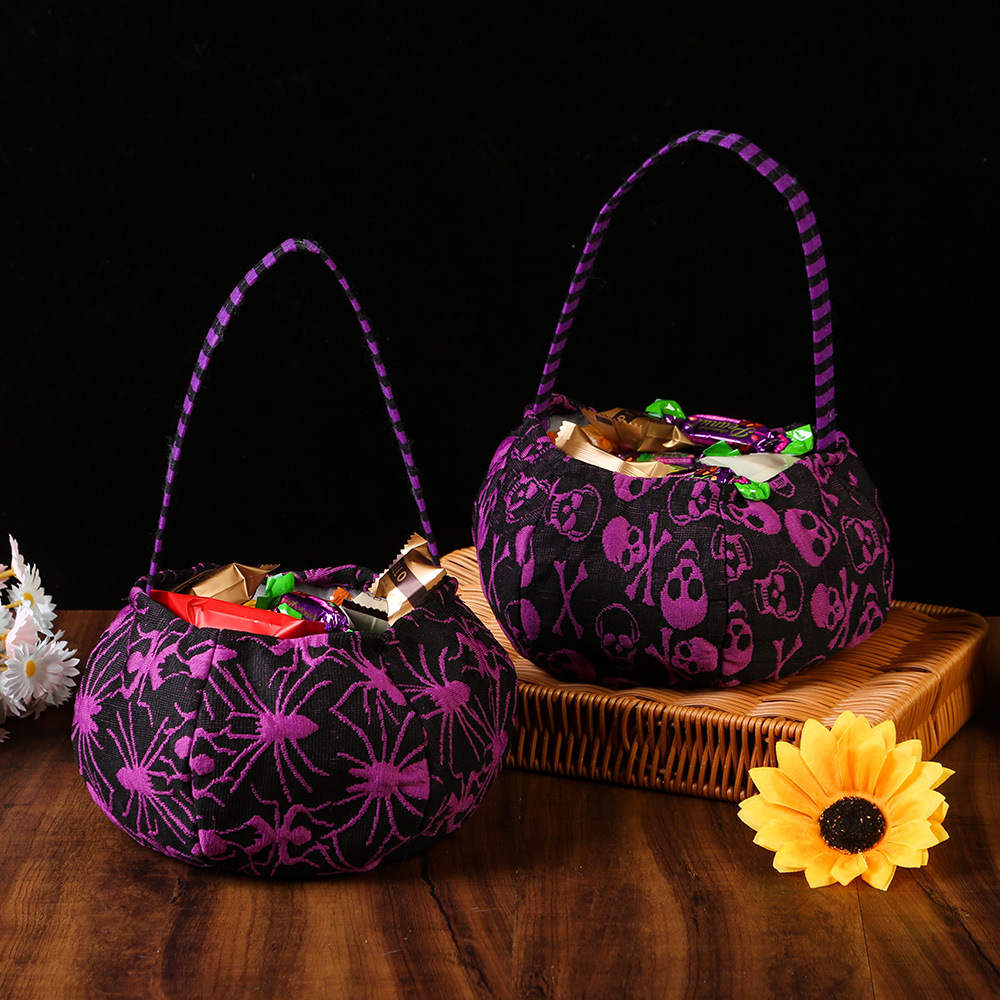 2025 nueva bolsa de dulces de Halloween transfronteriza de tela de punto cosida versión completa de la bolsa de dulces de vestir para niños con patrón tridimensional