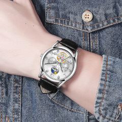 愛依士品牌新款手錶 鏤空非機械個性男表 夜光防水多功能皮帶腕錶