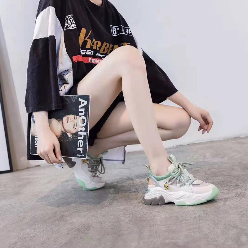 Rainbow Suction Mold Bottom Torre Shoes Women's Shoes 2022 Round Head Lace Flat Breathable Casual Sports Shoes Internet Celebrity Tide Shoes