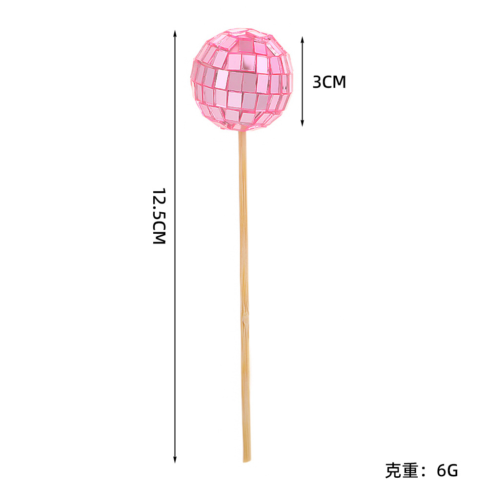 Bolas de espejo de discoteca transfronterizas pastel de cumpleaños decoración de bolas de espejo con inserción de palo de madera fiestas de fiesta props