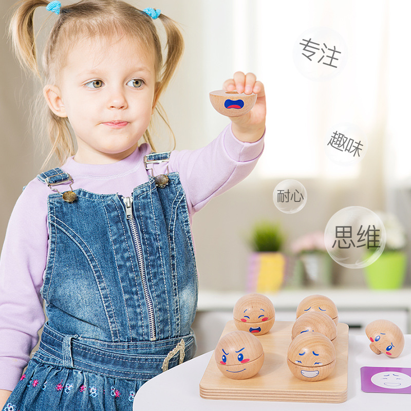 Juguetes de interacción padres-hijos de madera para niños pequeños con emoticones de cara cambiada