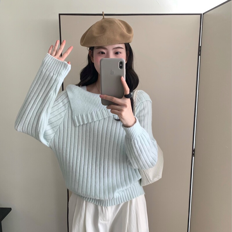 法式新款慵懒风针织衫女一字肩露肩2025内搭秋冬时尚毛衣小心上衣|undefined