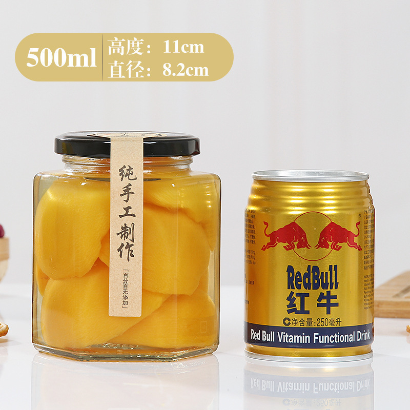 六棱玻璃酱菜瓶500ml果酱辣椒酱分装瓶食品级厨房储物罐现货批发|undefined