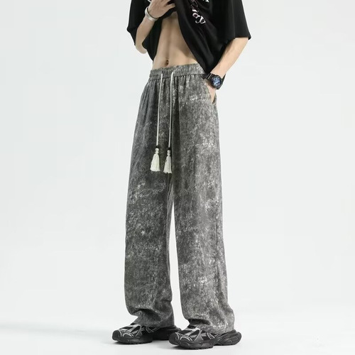 Dyed tie-dye corduroy pants for men, autumn and winter version, straight-leg loose wide-leg long pants, American lined sweatpants, cool and casual style