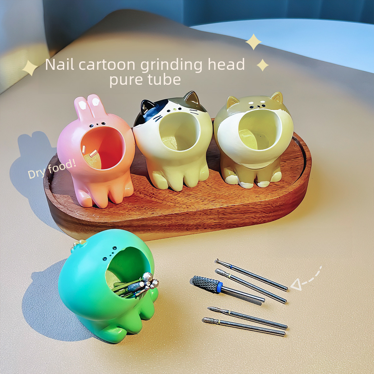 Manicure tools Japanese grinding head storage tube cute cartoon dried rice cat Shiba Inu dinosaur rabbit pen washing Cup