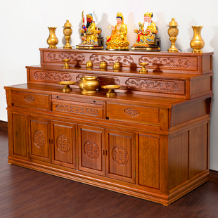 Solid Wood Buddha Cabinet Home Tibetan Style Buddha Table Three-Layer God Table Cabinet New Chinese-Style Rural Middle Hall Cabinet