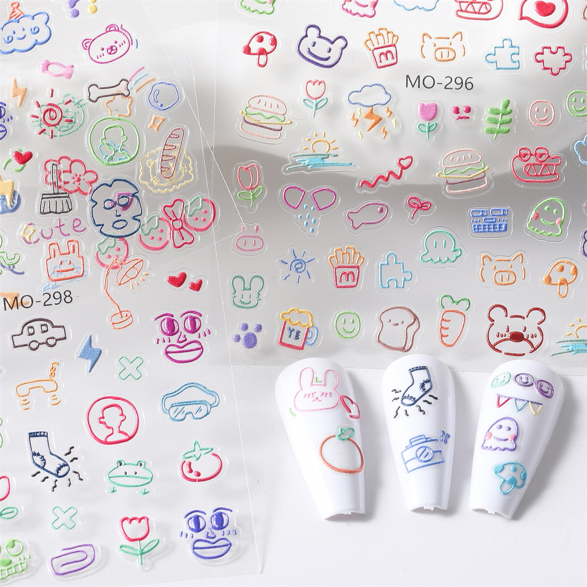 Red de celebridades estilo caliente verano dopamina graffiti en relieve pegatinas de uñas en contraste líneas de dibujos animados 5D pegatinas de uñas tridimensionales