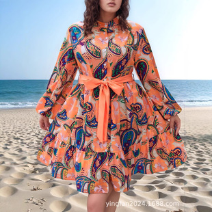 2025 cross-border Europe and the United States new plus size women's clothing Amazon AliExpress abroad spell a lot of temperament Joker dress