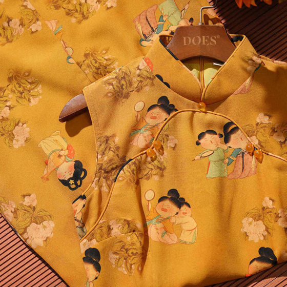 Little Tang Dynasty Cheongsam Women's New Chinese Yellow 2025 New Summer Improved Young Girl's High-end Republic of China Style