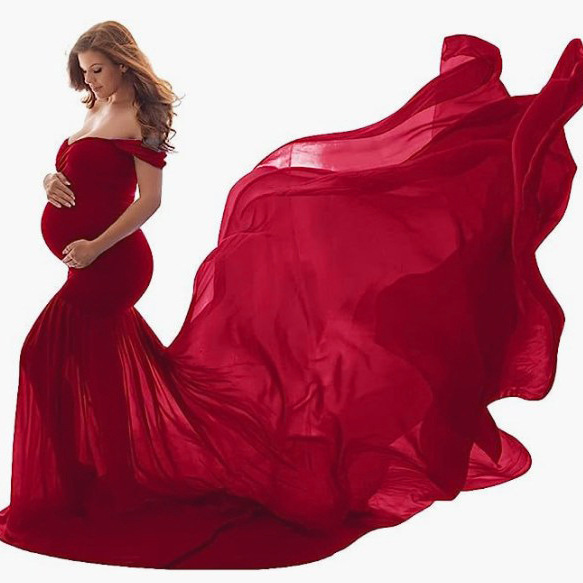 Cross-border foreign trade hot new pregnant women chiffon dress photo dress deep V perspective multi-color can do Europe and the United States shooting clothes