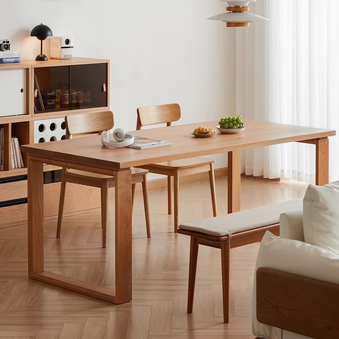 Small half blue whale large board table Nordic Japanese style solid wood long table cherry wood workbench home rectangular dining table and chair