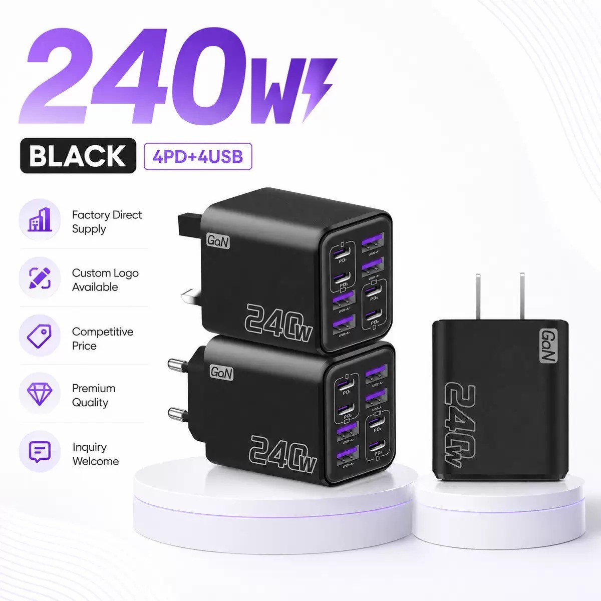 240w Multi-port Charger Pd Smartphone Fast Charging Adapter, European...
