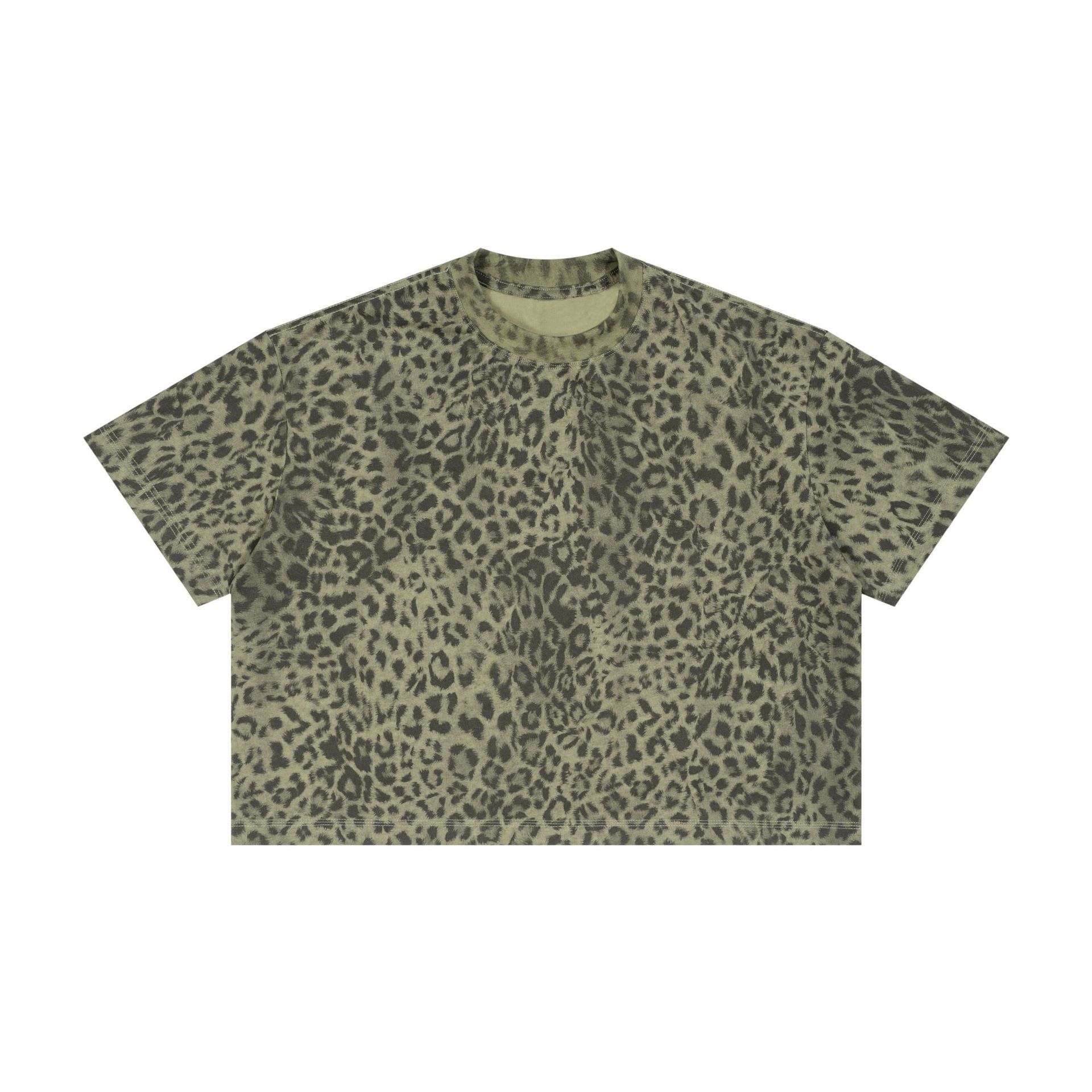 Verano nueva marca de moda impresa leopardo camiseta de manga corta hombre corto suelto ropa de hombre adolescente hombro de cuello redondo manga corta