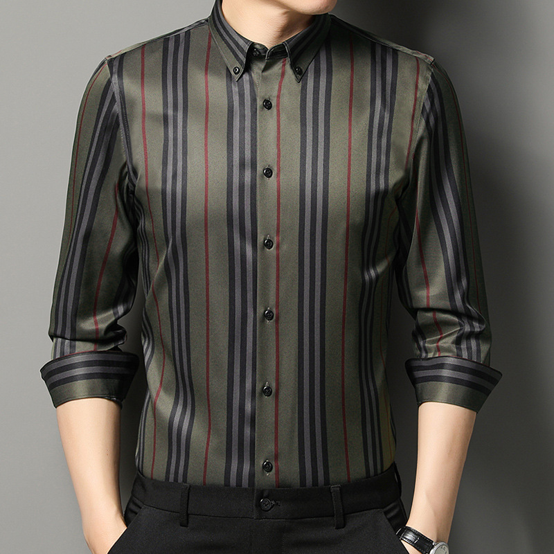 2022 new pattern Four seasons Vertical stripe shirt men's wear Long sleeve Layered Internal lap leisure time Versatile Elastic force shirt