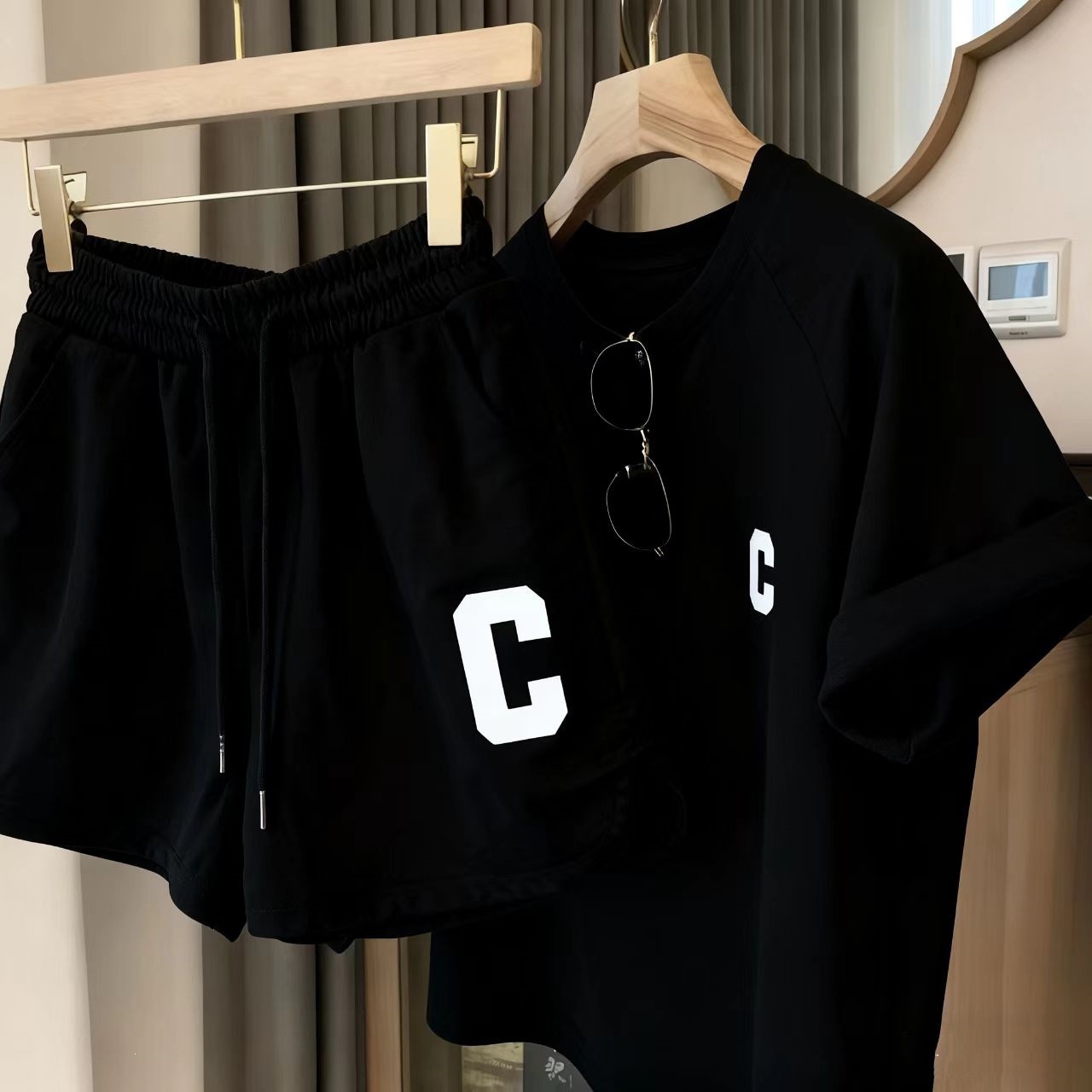 Women's Summer Sports Shorts Two Piece Set Casual Loose Fit Student Style Clothing_ecoleips.com