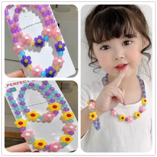 2023 new export Korean sweet jelly acrylic flower children's elastic necklace bracelet baby jewelry female