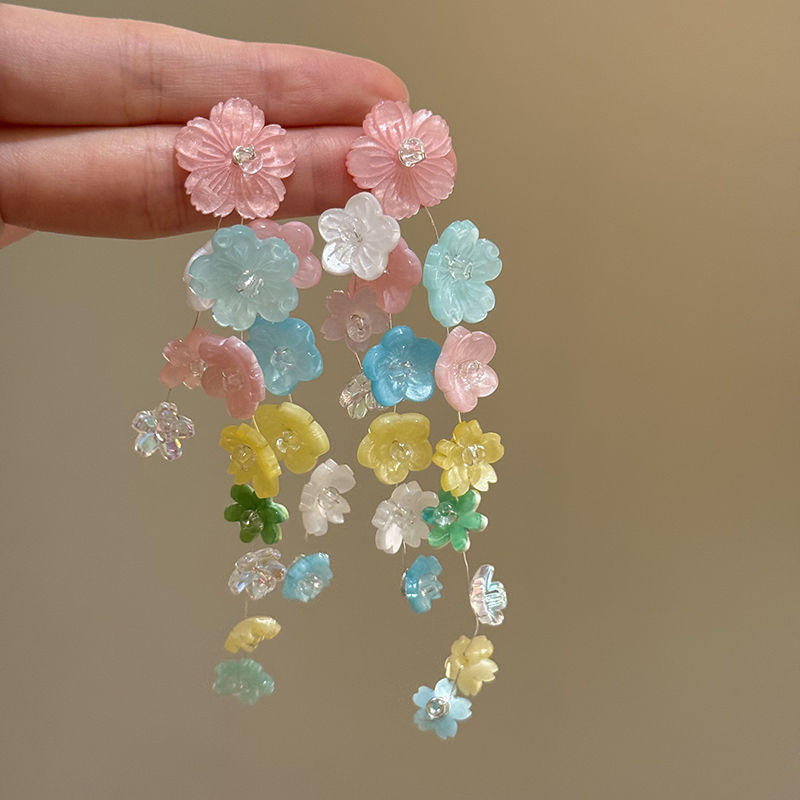 度假风银针花朵流苏耳环女超仙氛围感时尚耳钉多巴胺甜美夸张耳饰|undefined