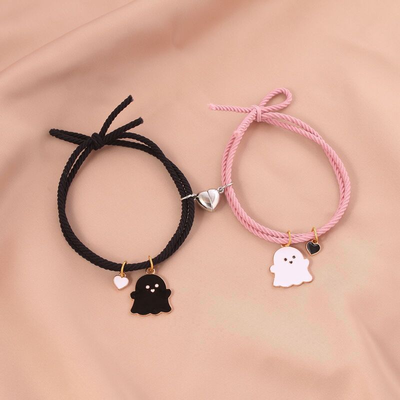 Cute Ghost Heart Magnetic Couple Bracelets ins Japanese and Korean Style Best Friend Pair Attracting Rubber Bands Halloween Accessories Cute Ghost Heart Magnetic Couple Bracelets ins Japanese and Korean Style Best Friend Pair Attracting Rubber Bands Halloween Accessories