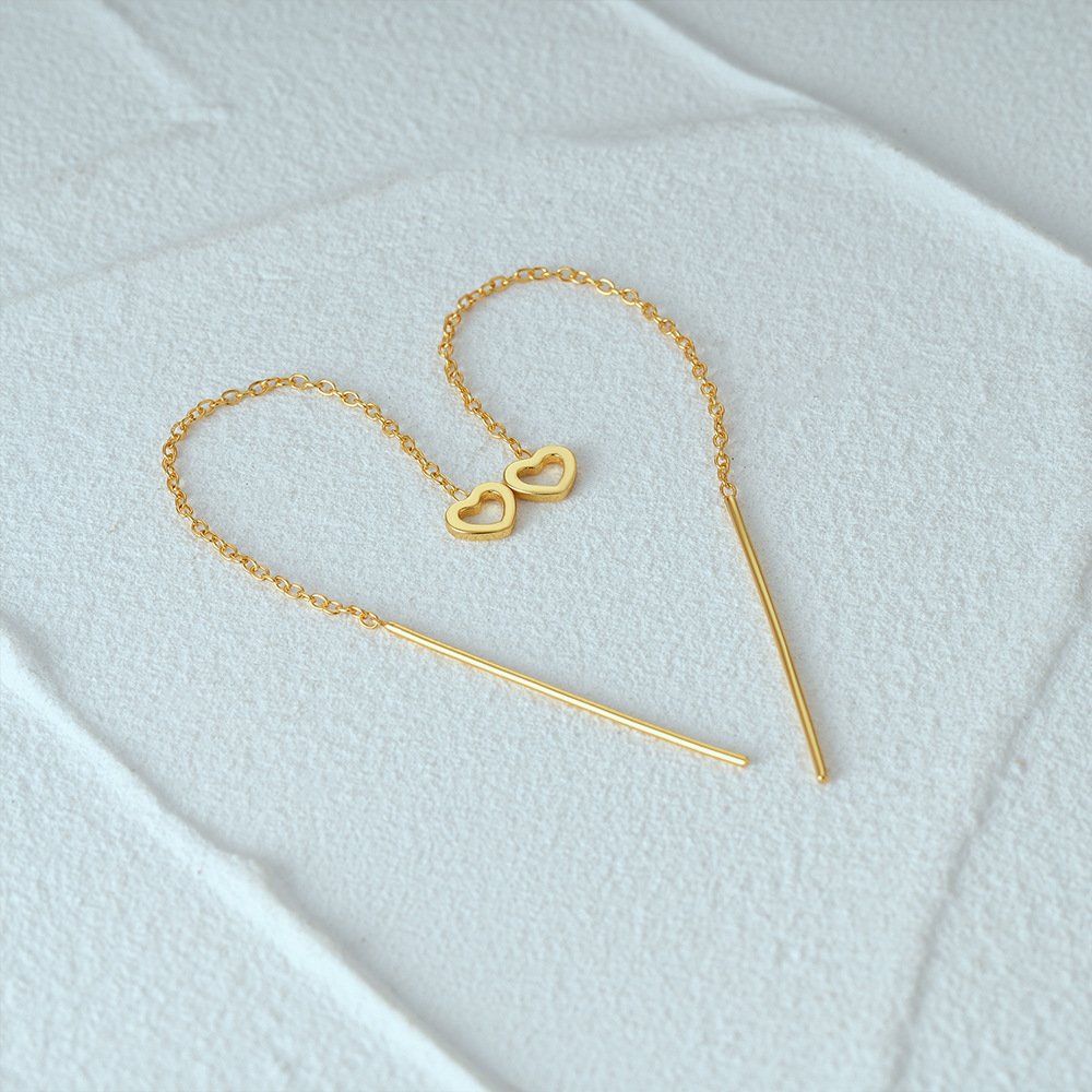 6g Weight 925 Sterling Silver Ear Needle Material Threader Earrings Classification 1 Pair Quantity Daily, Date Occasion 925 Sterling Silver Material Heart Shape Pattern Women's Gender Tassel, Plating Design Sweet Style 1 Pair 925 Sterling Silver Heart Shape Threader Earrings 5