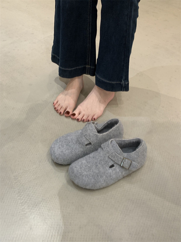 厚底内增高勃肯鞋女2025冬季新款加绒保暖毛毛棉鞋包头博肯半拖鞋|undefined