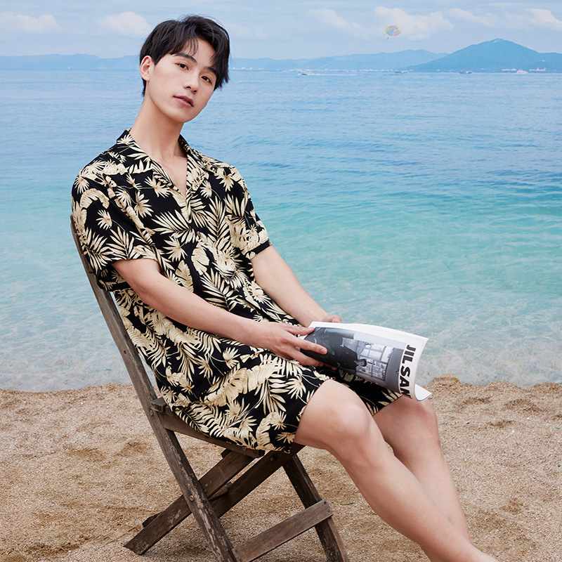 Hawaiian Style Shirt Suit Men's Summer Vacation Casual Short-Sleeved Shorts Beach Floral Shirt Pajamas