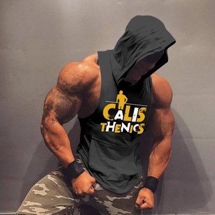 European and American Export Men's Sports Hooded Sleeveless Vest 3D Digital Printing Men's Casual Fitness Running Vest