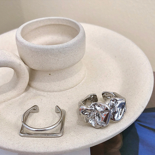 Silver Folded Index Ring with Opening Design for Women, Korean Minority Style, Ins Trendy Cool Casual High Fashion Personality