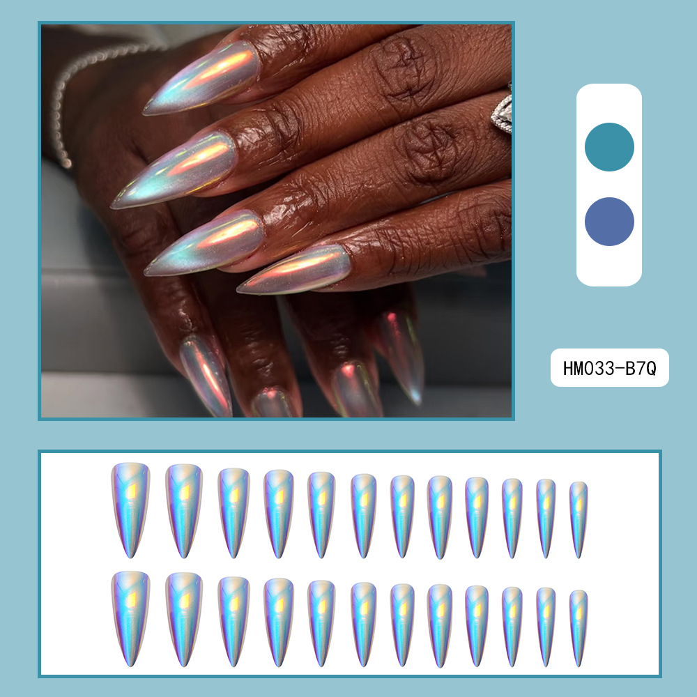 Lago azul aurora galvanizado fantasía color manicuras comercio exterior futuro láser arco iris desgaste de uñas 24 piezas de parche de uñas image 7