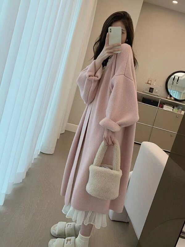 Plus Size Internet Celebrity Women's Sweater Jacket Women's Autumn and Winter 2023 New Loose and Versatile Outer Wear Mid-length Knitted Cardigan
