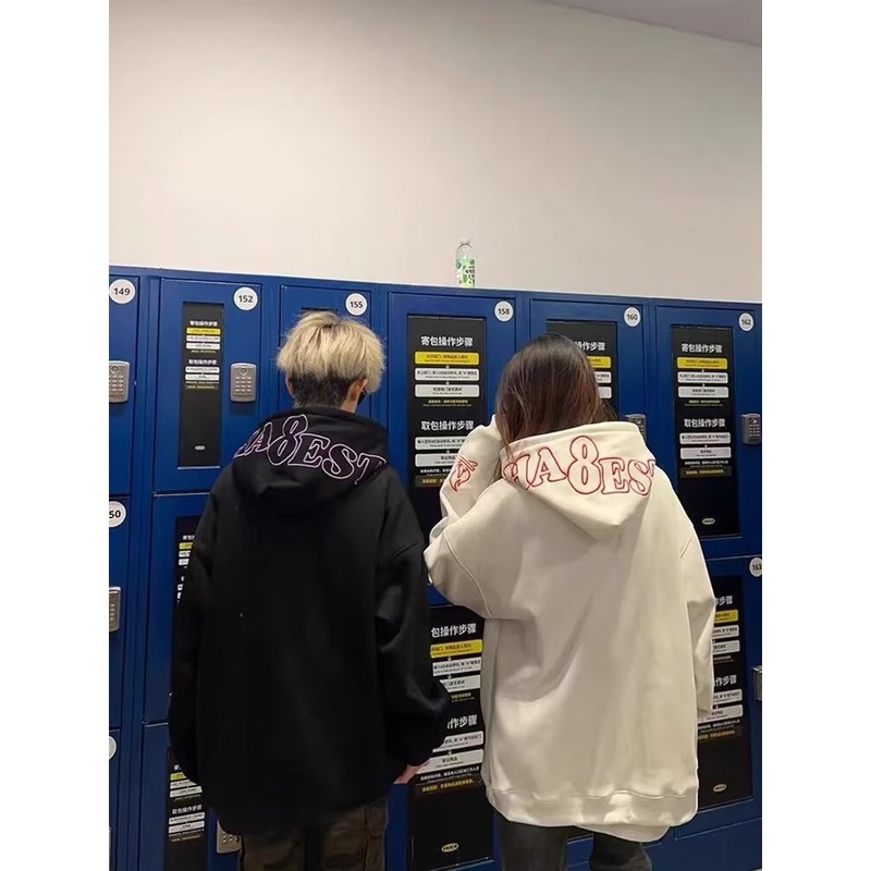 国潮美式火焰刺绣字母加绒连帽卫衣男女情侣春秋高街潮牌宽松帽衫|undefined