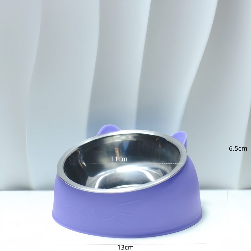 Celebridad de Internet de acero inoxidable gato tazón perro tazón doble tazón protección cervical gato tazón boca oblicua caliente comida para mascotas tazón gato suministros