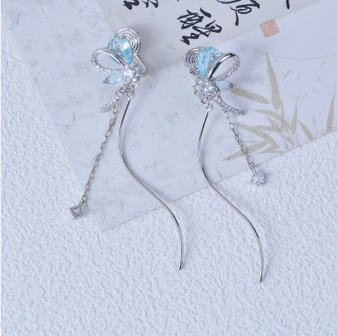 特价小众不对称长款流苏爱心锆石设计甜美耳饰轻奢高级感ins风耳