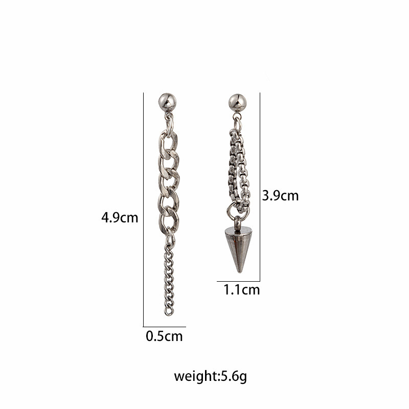 Silver Needle Long Asymmetric Chain Tapered  Earrings display picture 1