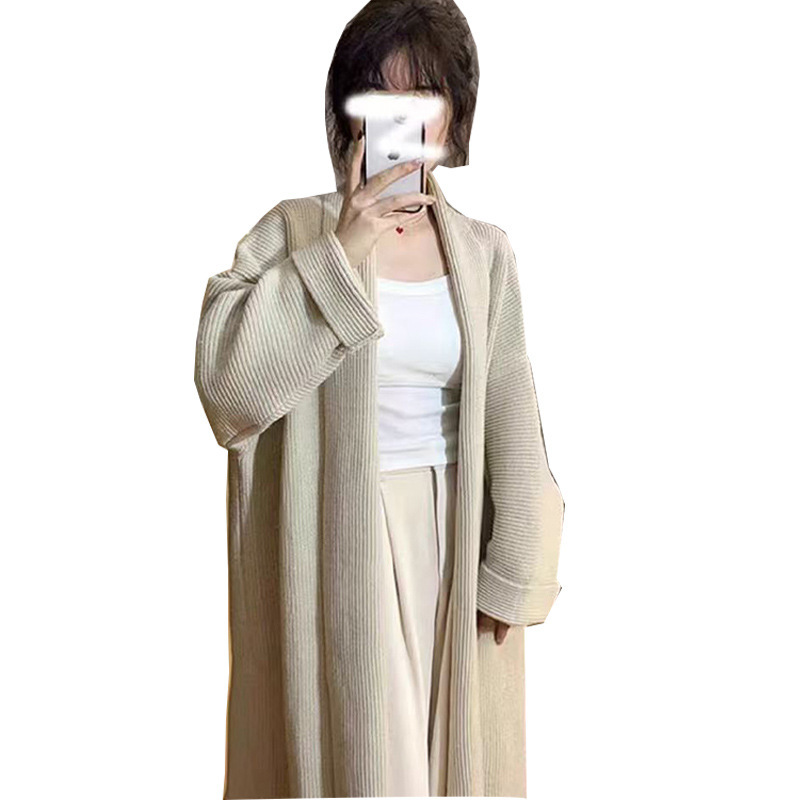 秋冬韩里韩气慵懒过膝针织开衫中长款温柔气质外穿宽袖口毛衣外套|undefined