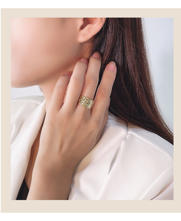 Korean S925 Silver Simple Irregular Geometric Texture Texture Open Ring Wholesale display picture 5